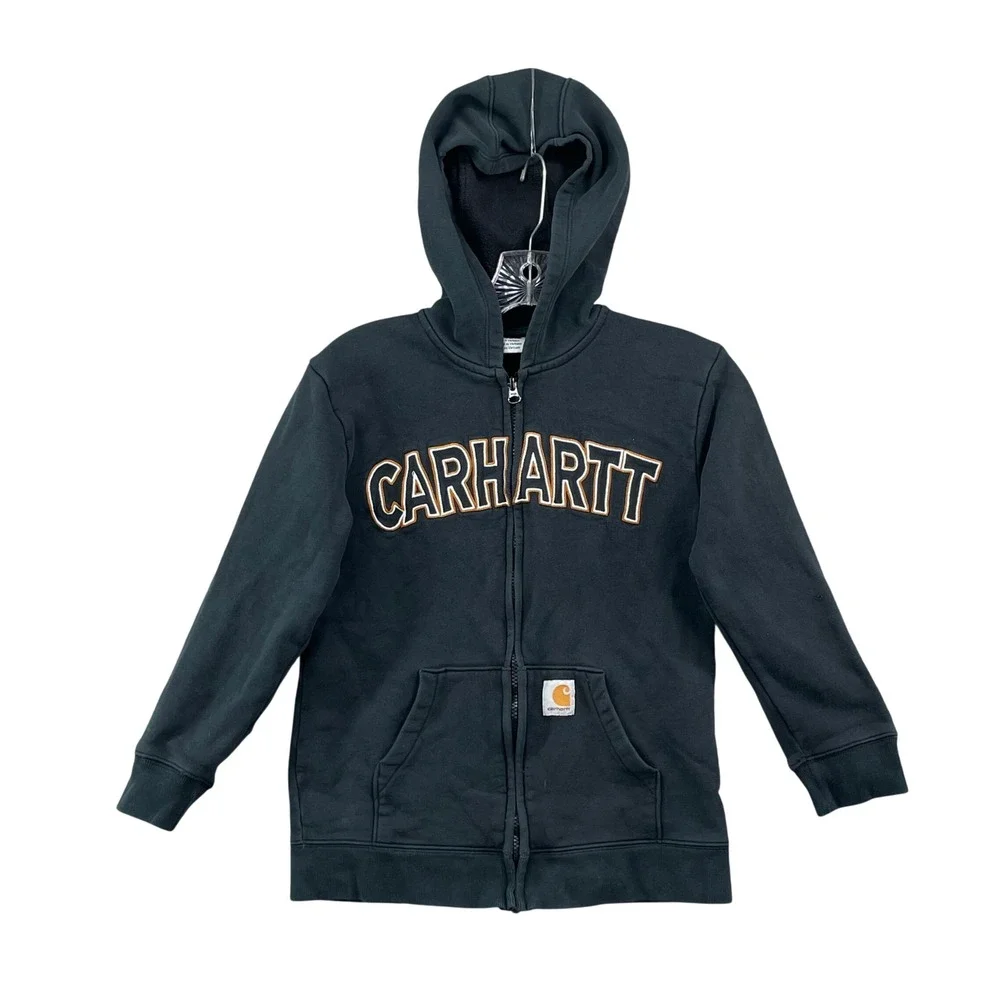Carhartt Full Zip Hoodie Boys Medium 10-12 Black Embroidered Logo Sweatshirt